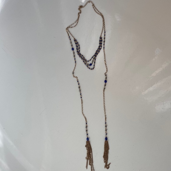 Anthropologie multi-strand blue gold lariat necklace - Picture 2 of 4